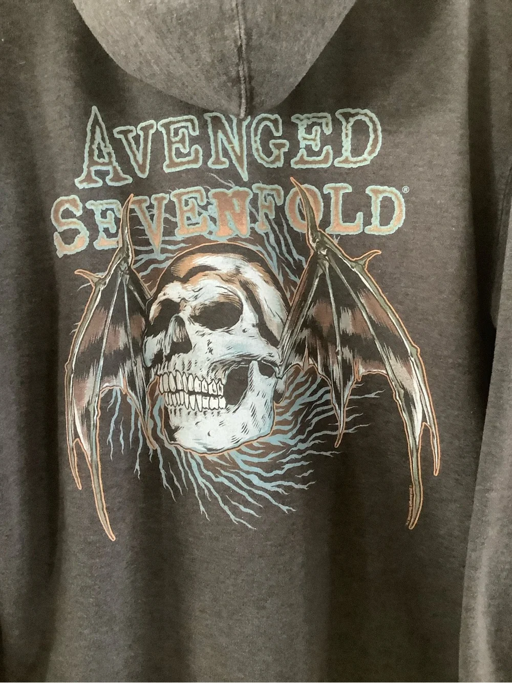 AVENGED SEVENFOLD Charcoal Men's Med. Band Skull & Bat Wing Design Logo, RARE